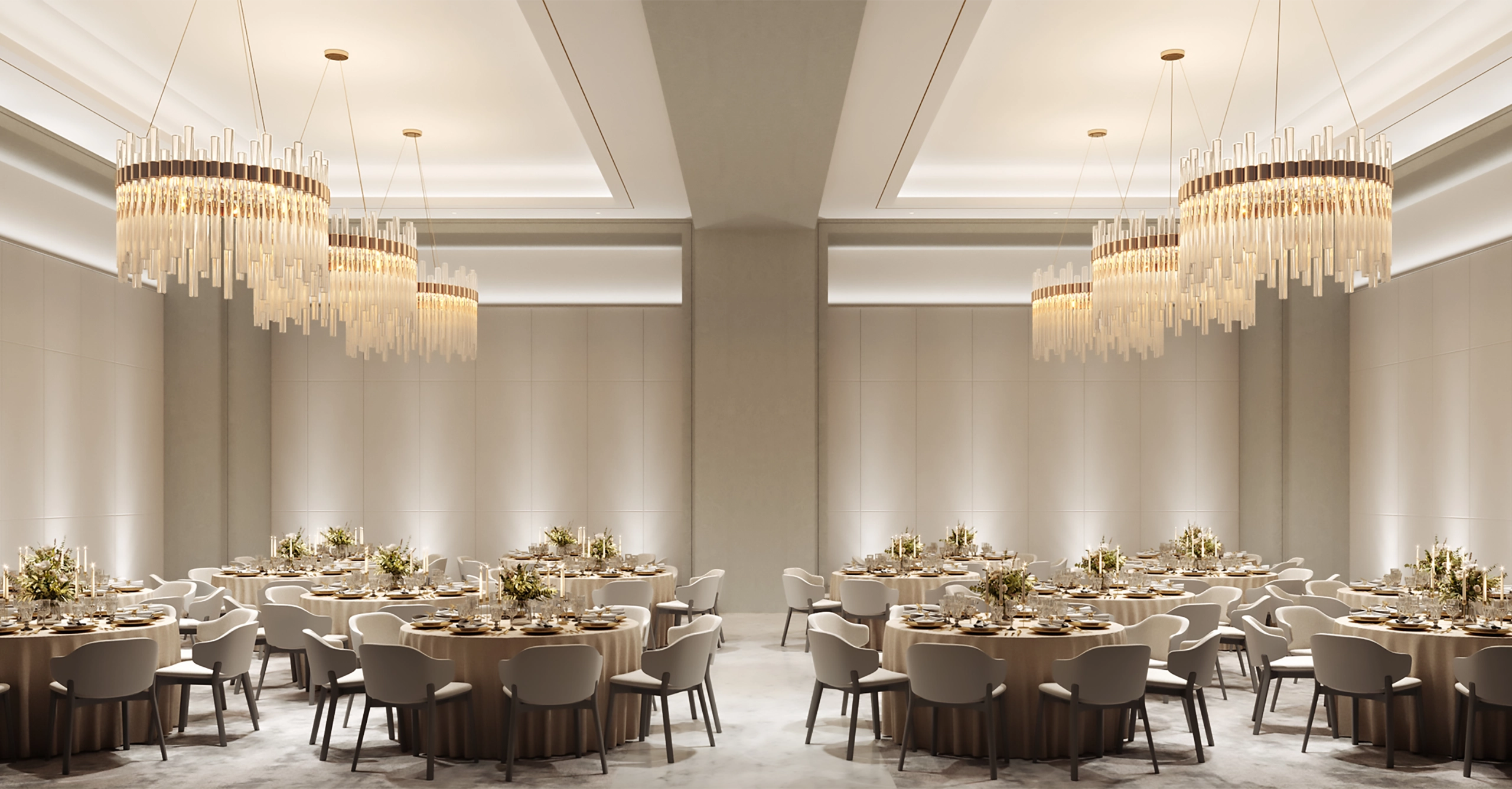 Spacious luxury event venue at Glenhill Hotel in North York featuring high ceilings, elegant finishes, and premium linens for upscale weddings and corporate galas.