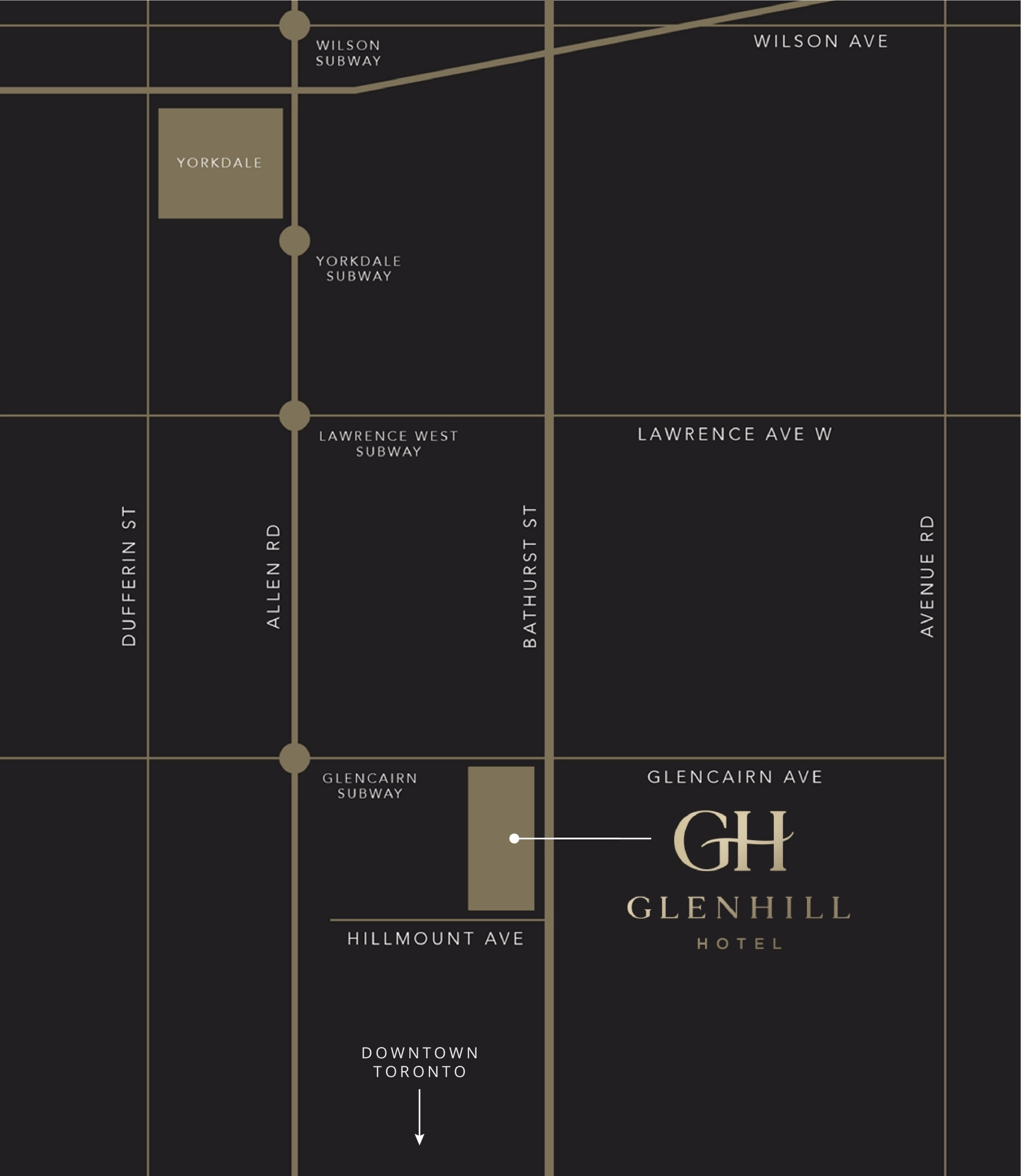 Glenhill Hotel North York boutique hotel location on the map