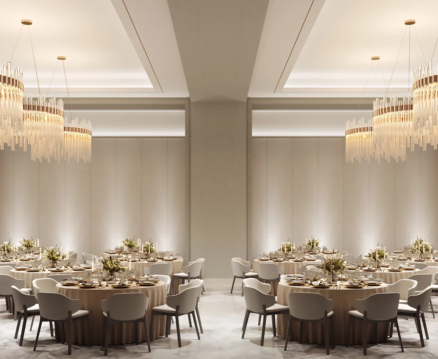 Spacious luxury event venue at The Glenhill Hotel in North York featuring high ceilings, elegant finishes, and premium linens for upscale weddings and corporate galas.