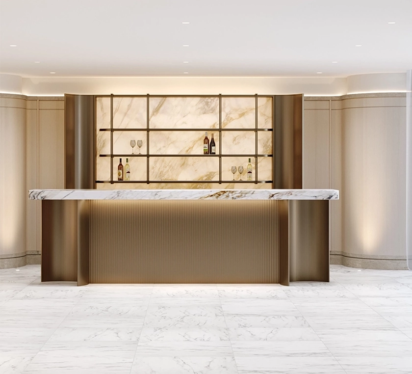 Elegant hall lobby of The Glenhill Hotel in North York, featuring high-end architectural finishes, luxury furniture, and designer lighting.