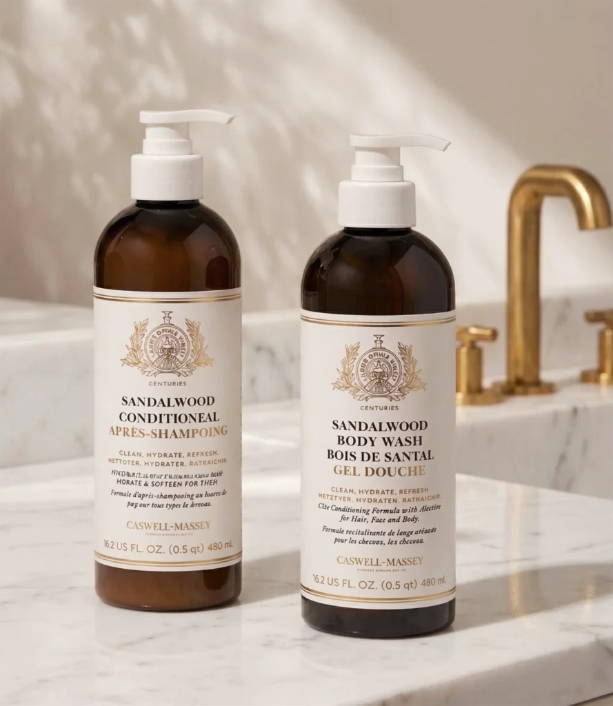 Branded shampoo, conditioner and body wash bottles within the ensuite bathrooms of the Glenhill Hotel in North York.